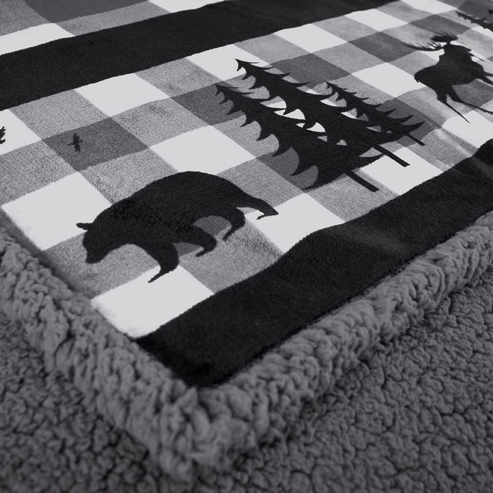 Pavilia Winter Cabin Sherpa Blanket Throw Twin | Flannel Fleece Christmas Plaid Holiday Blanket Gift | Plush, Soft, Warm, Cozy, Reversible Microfiber Throw 60x80 (Grey)