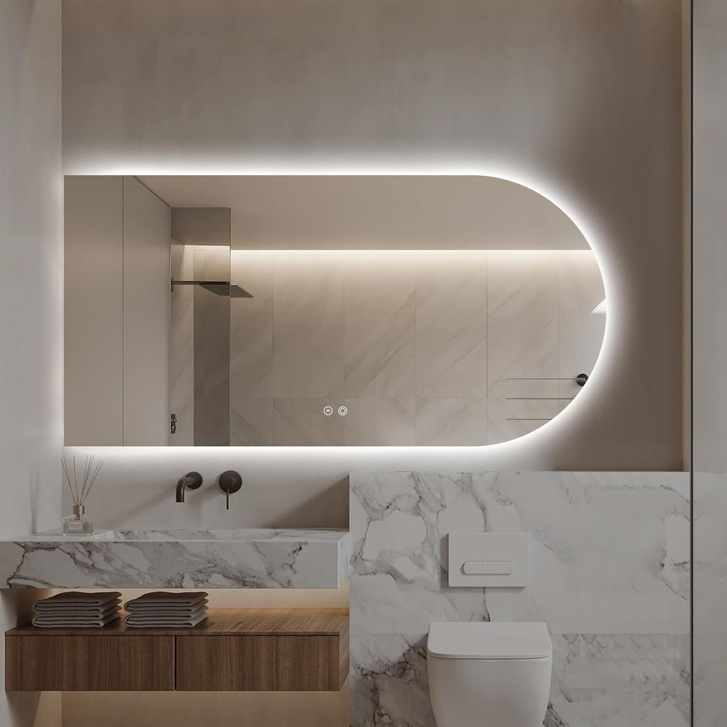 Arched LED Bathroom Mirror, 48"x24" Arch Framless Backlit Mirror with Lights Vanity Mirror for Makeup, Anti-Fog, Dimmable, 3-Color, Memory Function, IP65 Waterproof, UL Listed, Horizontal-Left