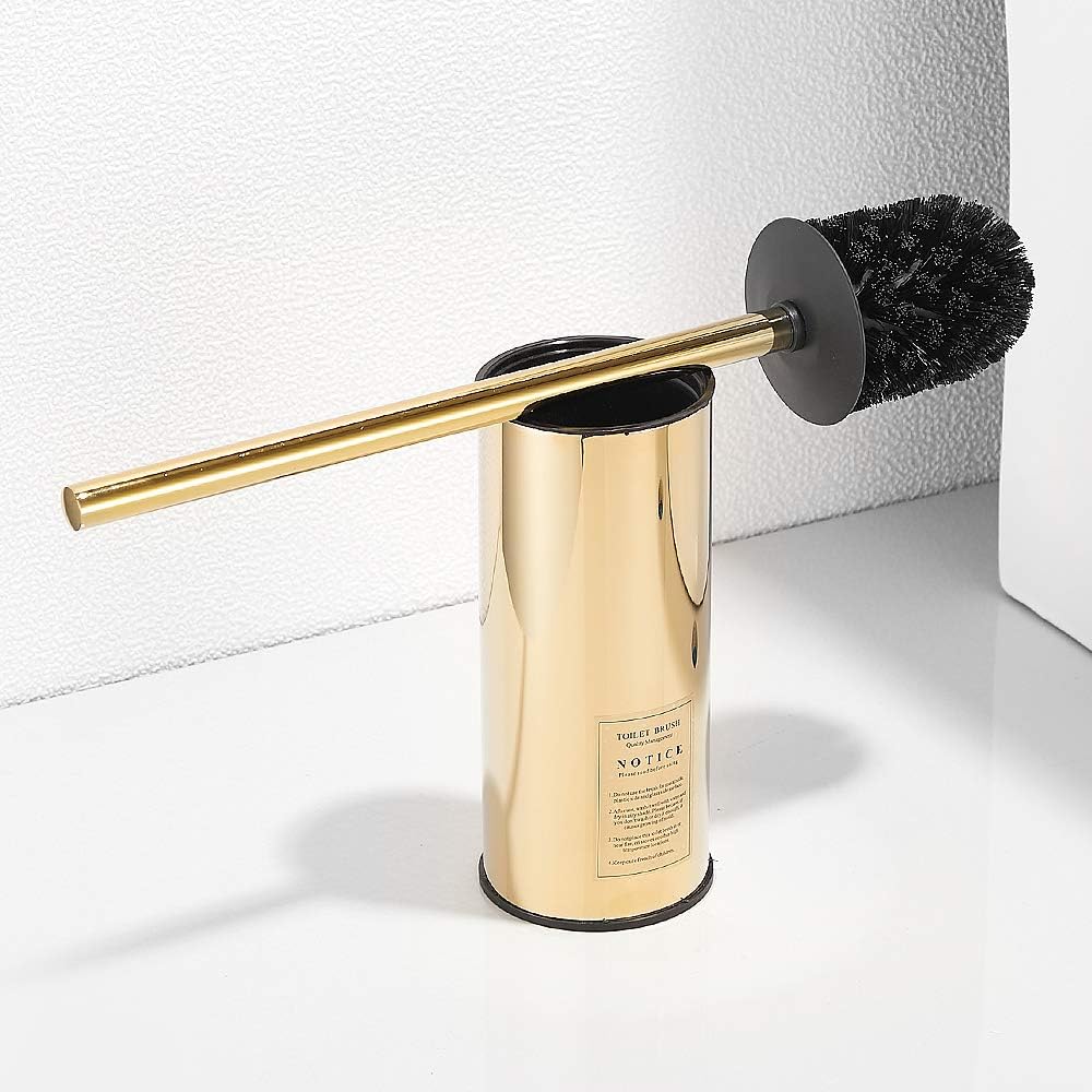 Freestanding Toilet Brush Holder for bathrooms 304 Stainless Steel Toilet Brush Stand Round Storage and Organization Rust Resistant 18-inch high Polished Gold Finished