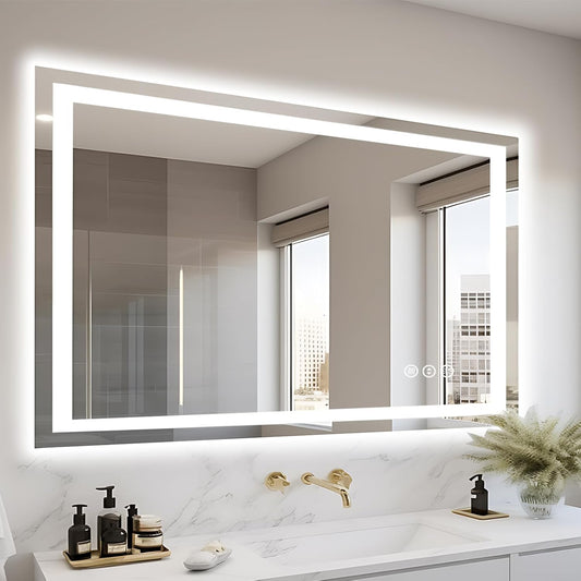 44"x30" Bathroom Light up Mirror, Double Bright Lights, Anti-Fog Vanity Mirror with Lights, Stepless Dimmable Illuminated Mirror, Touch Control, Waterproof (Horizontal/Vertical)