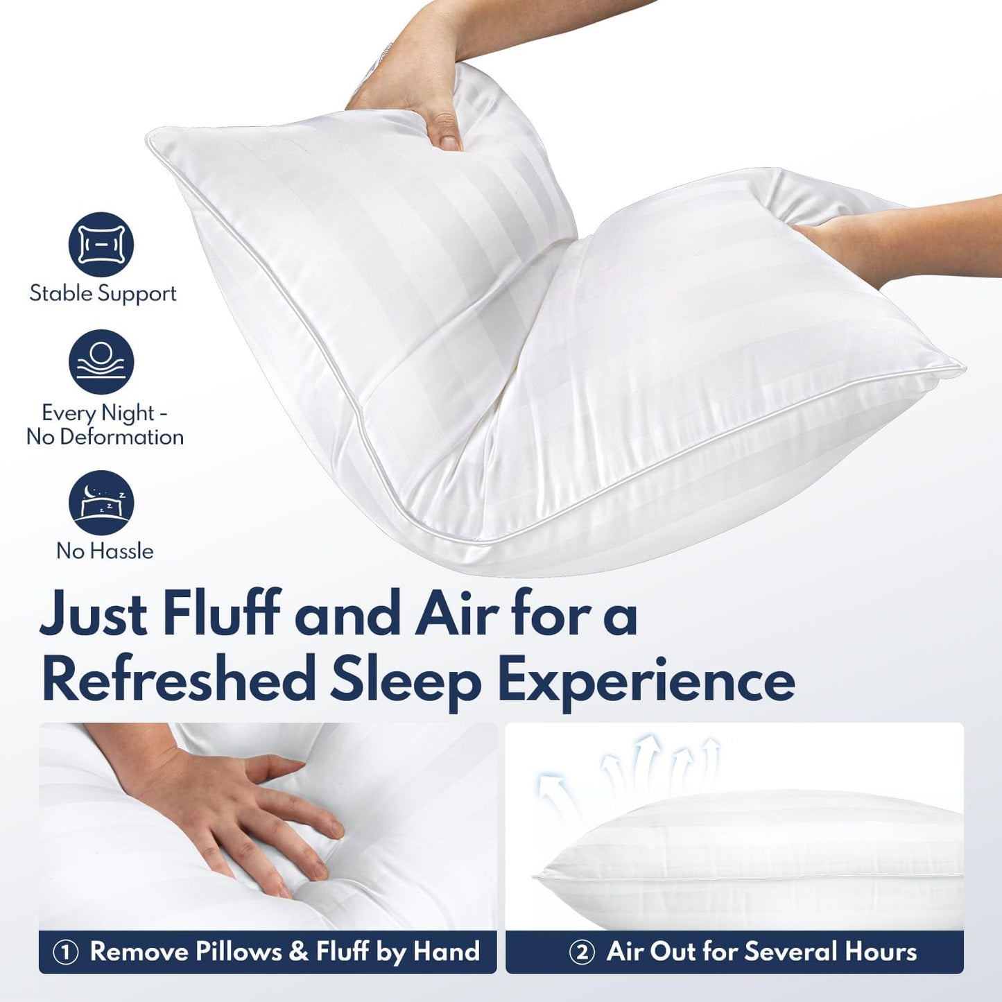 DIORIS Pillows Queen Size Set of 2 - Luxury Hotel Bed Pillows for Sleeping, Premium Fluffy Soft Down Alternative Fill Pillows for Back, Stomach, Side Sleepers, Breathable & Skin-Friendly