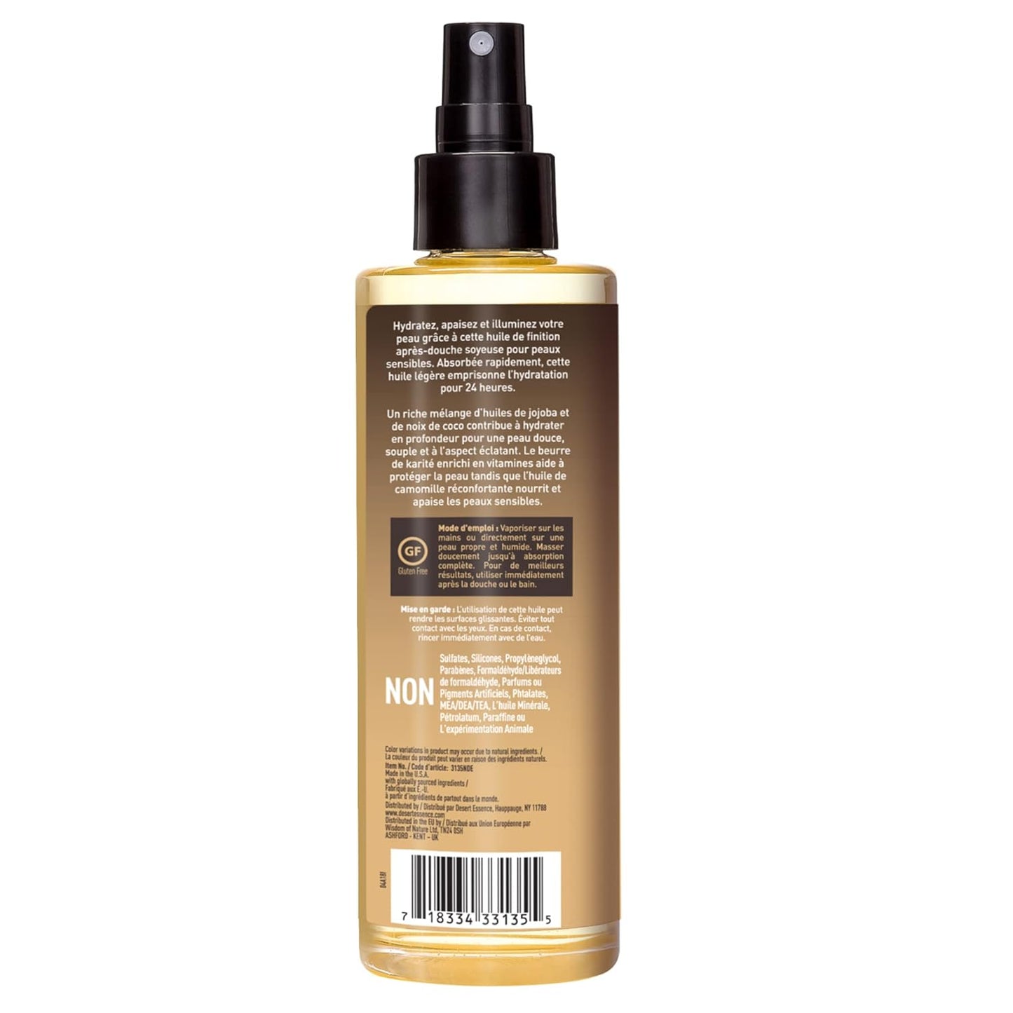 Desert Essence Body Oil Spray – 8.28 fl oz | Jojoba, Coconut & Chamomile | 24-Hour Moisture for Dry Skin | Lightweight After-Shower Oil | Vegan, Cruelty-Free, B-Corp, Made in USA