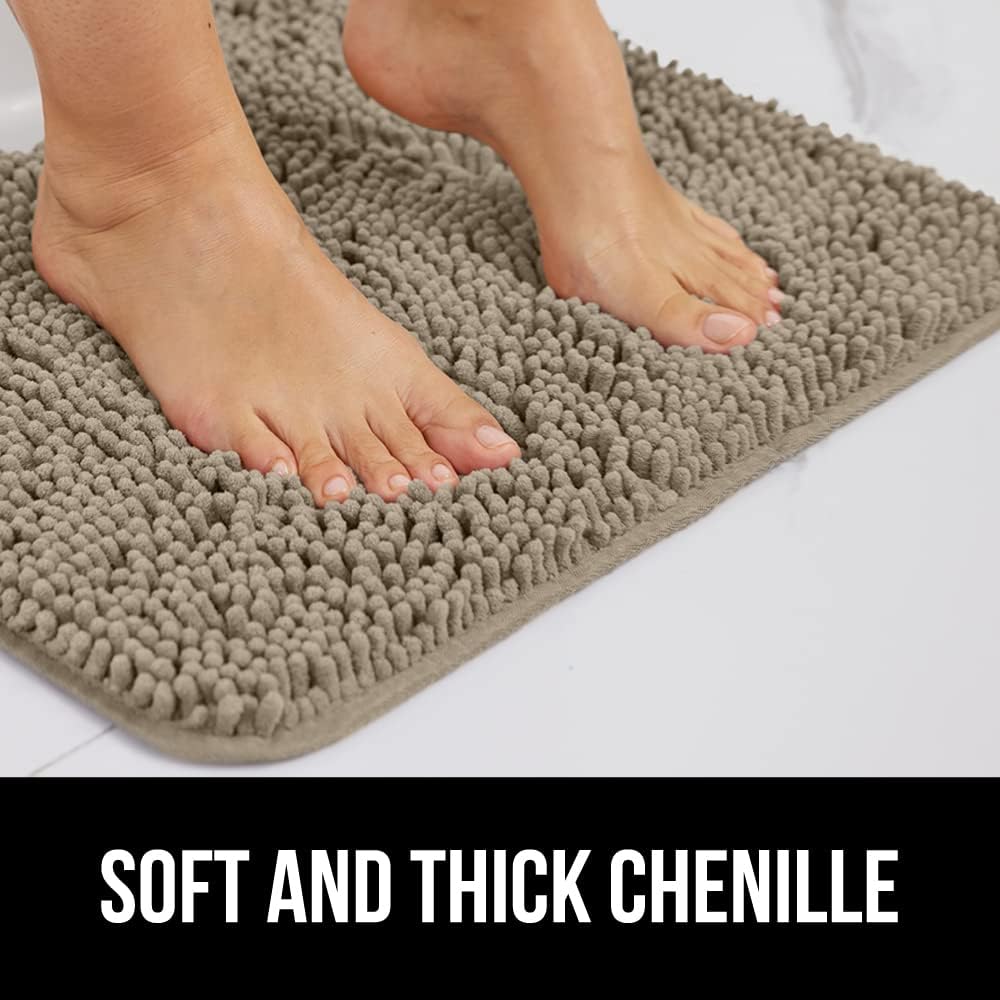 GORILLA GRIP Bathroom Rug Sets, Soft Chenille 2 Piece Area Rugs Set, Toilet Base Mat and 30x20 Carpet, Absorbent Microfiber Washable Mats Dry Quickly, Home Décor and Bath Room Accessories, Gray Beige