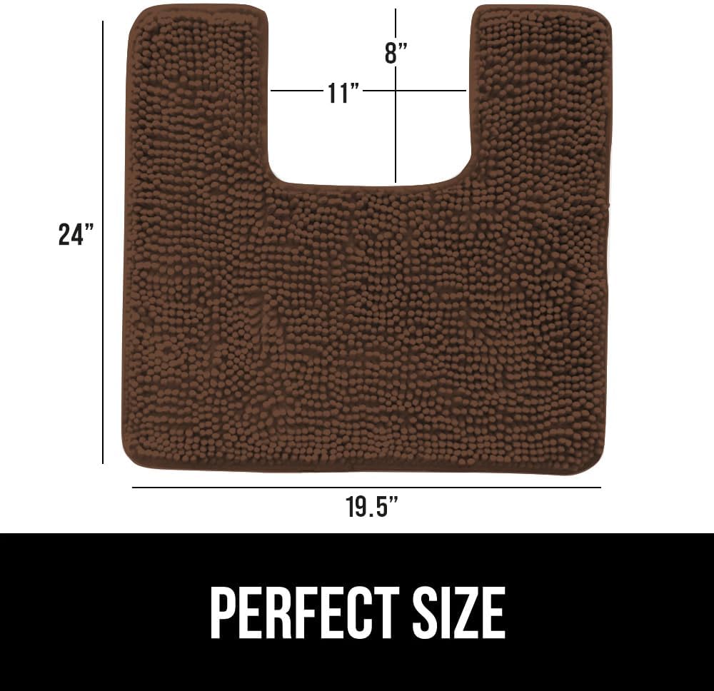 GORILLA GRIP Plush Absorbent Shaggy Chenille Bath Rug Mat for Square Toilet Base with Rubber Backing, Machine Washable Rugs, Soft Microfiber Contour Mats for Toilets, Bathroom Decor, Brown
