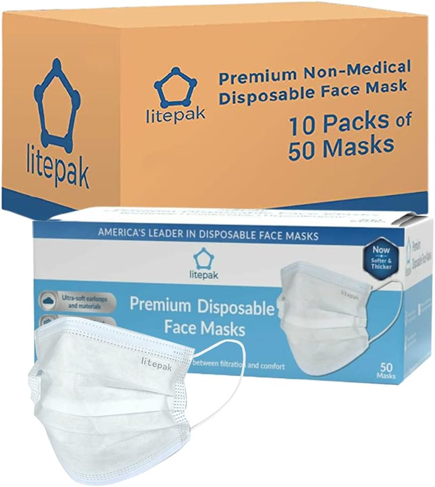 Litepak 500pcs Premium Disposable Face Mask SOFT 3ply Nose Wire