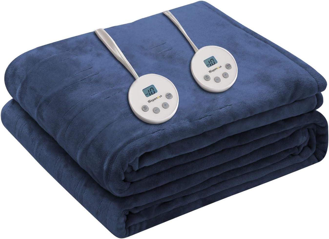 Wapaneus Heated Blanket Electric Queen Size 84"x90"-Dual Control with 10 Heat Levels 12 Timer Settings and 8 Hours Auto-Shut Off,Fast-Heating Electric Blanket,ETL Listed Machine Washable,Dark Blue