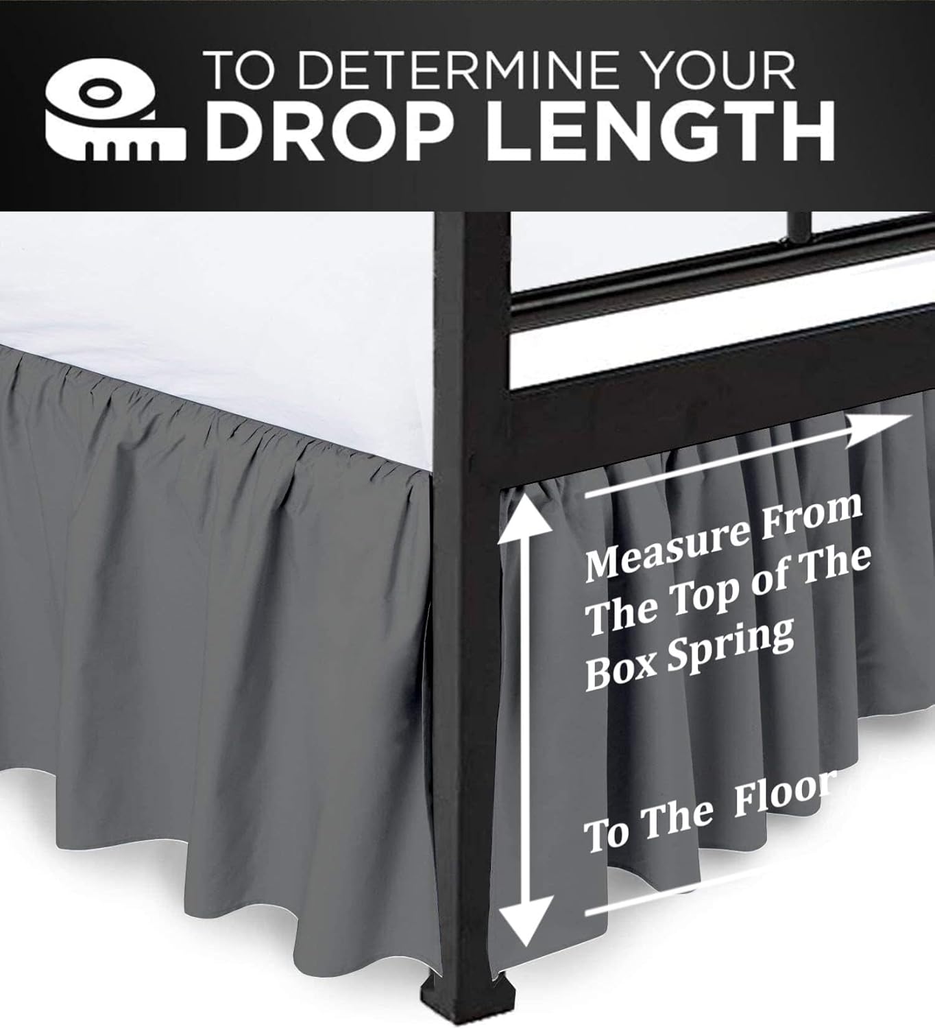 Ruffled Bed Skirt with Split Corners, Dark Grey, King 16 Inch Drop Bedskirt, Hotel Quality Brushed Microfiber Wrinkle Free Dust Ruffle Bed Skirt King Size