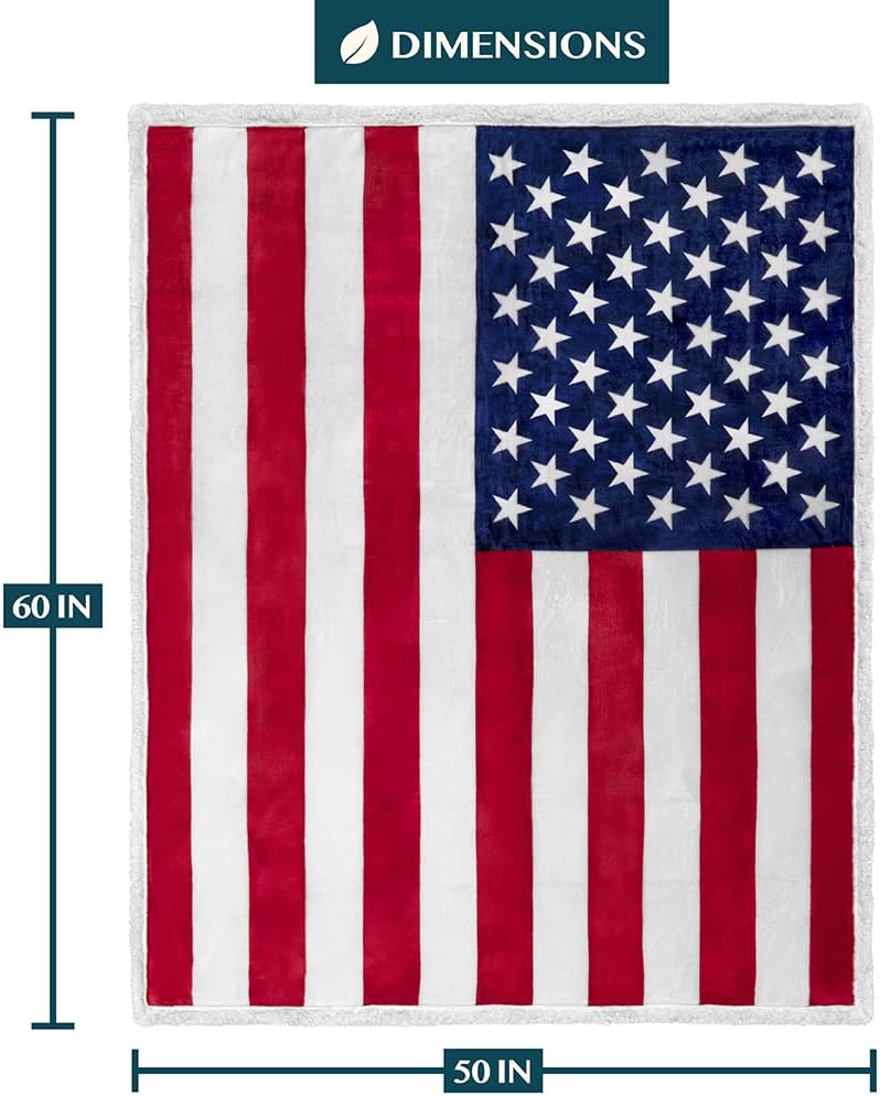 Pavilia Patriotic Blanket - American Flag Throw Blanket for Sofa Couch Bed, Soft Microfiber Sherpa Fleece Reversible, USA Military Veteran July 4th Gift - 50 x 60 Inches