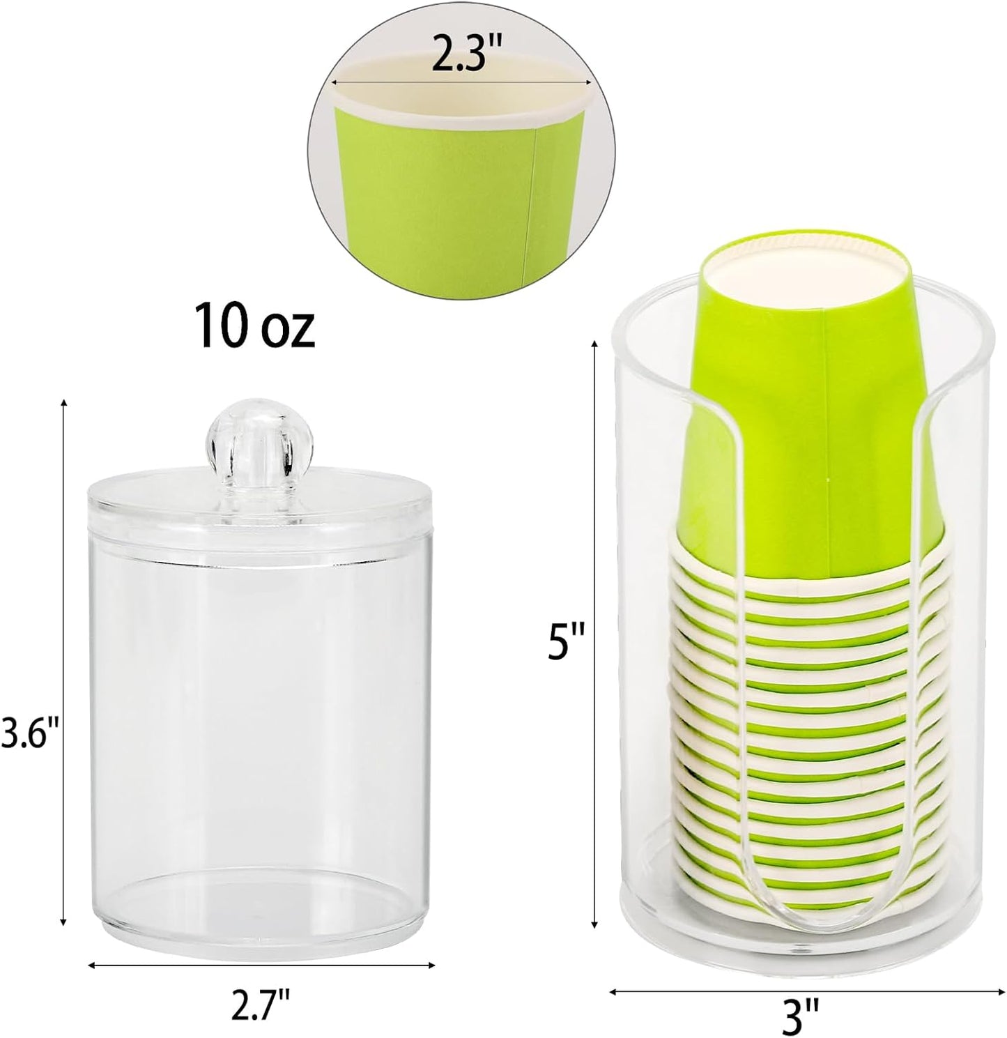 LoveBB 3oz-5oz Bathroom Cup Dispenser with 10oz Qtip Holder Dispenser, Small Disposable Paper Cup Holder Bathroom Accessories for Rinsing/Mouthwash Cups, Clear
