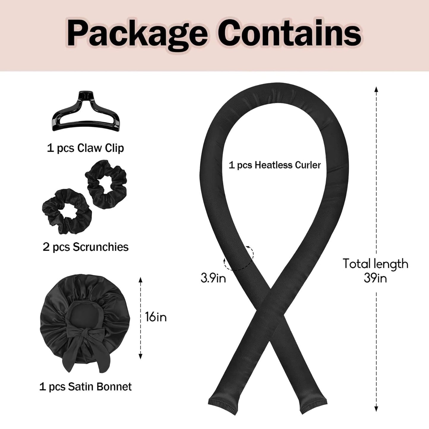 Heatless Hair Curler,Blowout Heatless Curls Overnight,No Heat Curling Rod Set with Satin Bonnet for Sleep in,Black