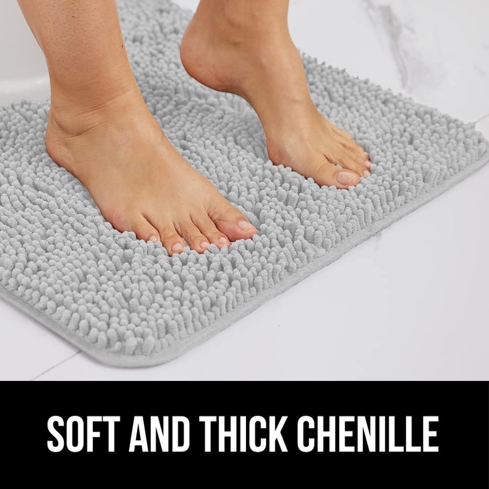 GORILLA GRIP Bath Rug Mat, Soft Absorbent Chenille, Quick Dry Microfiber Mats, Rubber Backing Washable Shower Floor Rugs, Bathmat Runner, US Designed Bathroom Home Decor Accessories 24x17 Light Gray