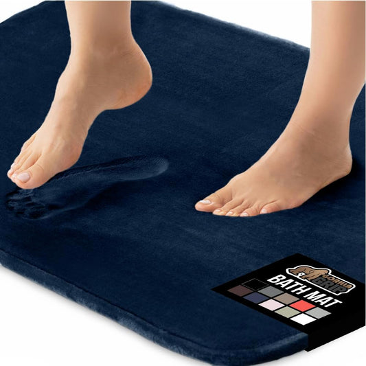 GORILLA GRIP Memory Foam Bath Rugs, Soft Absorbent Velvet Bathroom Mats, Durable Dots on Underside, Machine Washable Bathmat, Carpet Rug Room Decor for Shower Floor, 60x24 Mat, Navy Blue