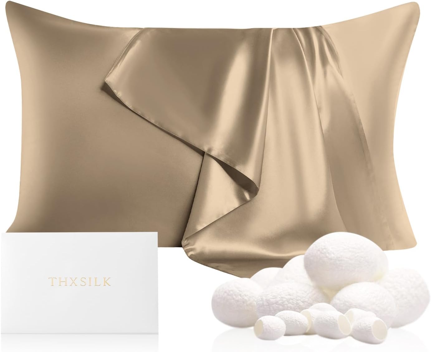THXSILK 100% Mulberry Silk Pillowcase for Hair and Skin Health, 22 Momme Soft and Smooth Pillowcase with Hidden Zipper, Both Sides Premium Grade 6A+ Silk, 1pc (Standard 20"x26", Taupe)