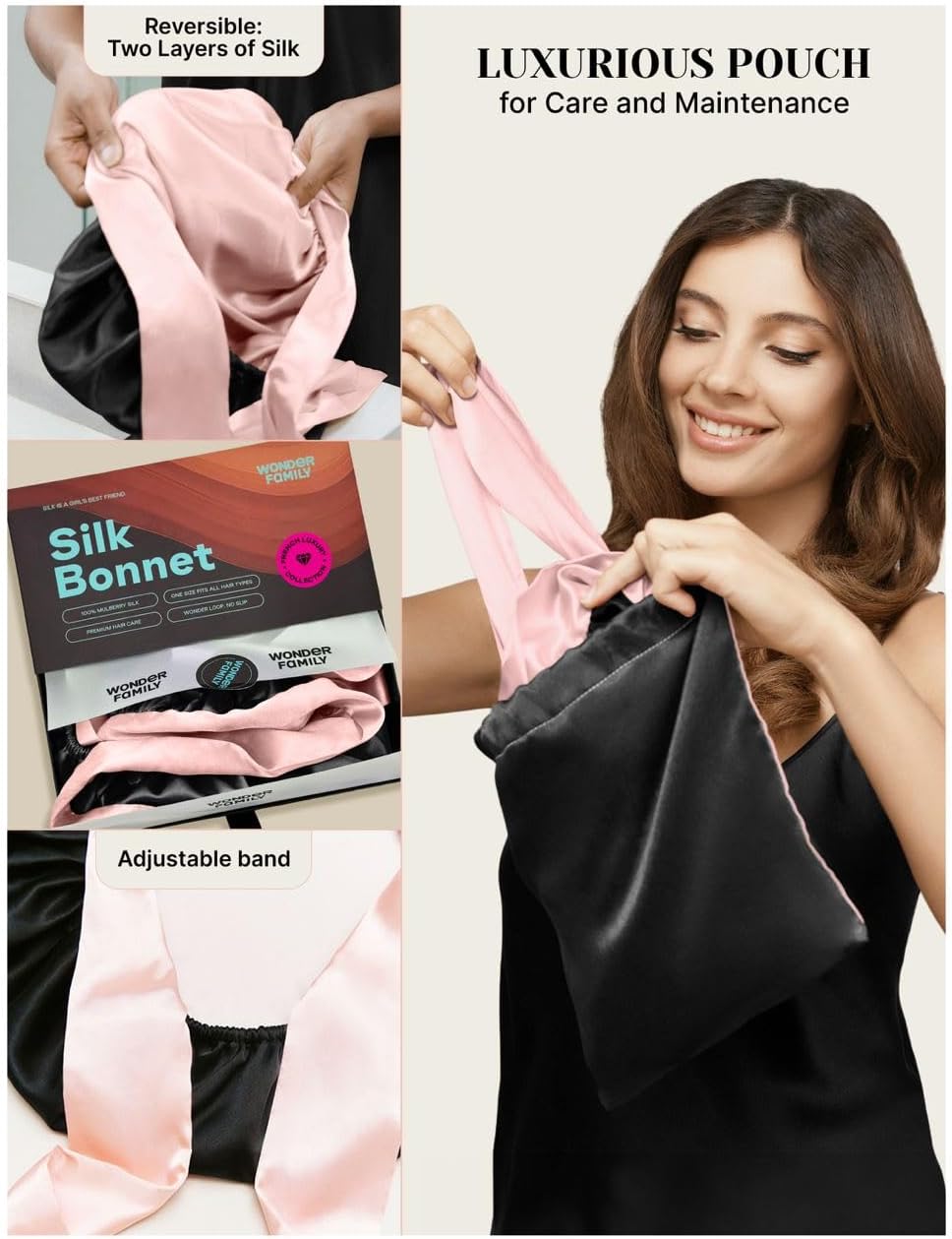 100% Mulberry Silk Bonnet for Sleeping Women with Curly Hair – Alternative to Double Layer Satin Bonnet with Tie Band