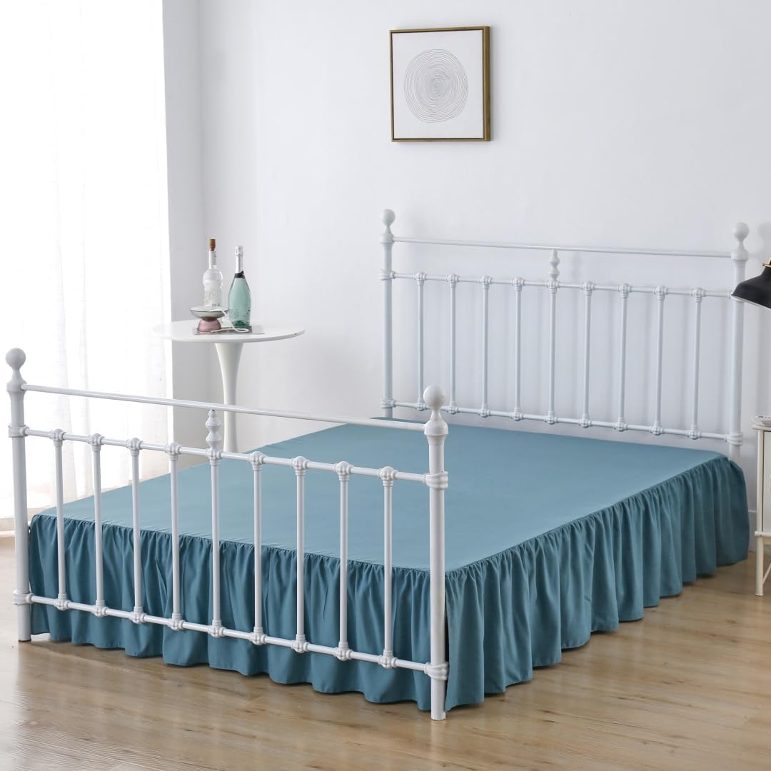 Bed Skirt King Size Ruffled Bed Skirts with Split Corners, 18 Inch Drop Dust Ruffle Bed Skirt with Platform, Teal Blue, King - 18" Drop