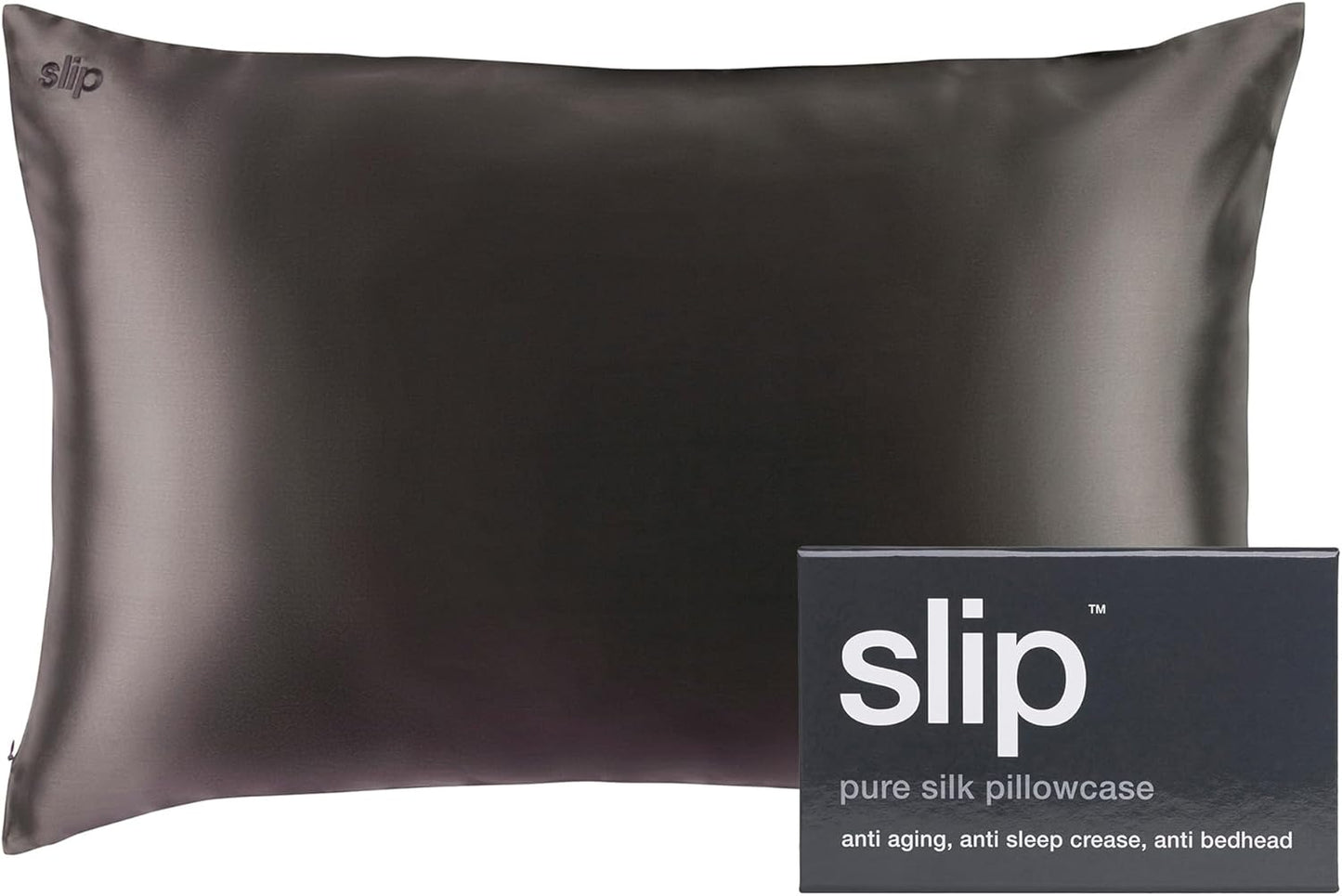 slip The Original Queen Pure Silk Pillow Case - 100% Pure 22 Momme Mulberry Silk - Queen Size Standard Pillow Case - Anti-Aging, Anti-BedHead, Anti-Sleep Crease, Charcoal (20" x 30")