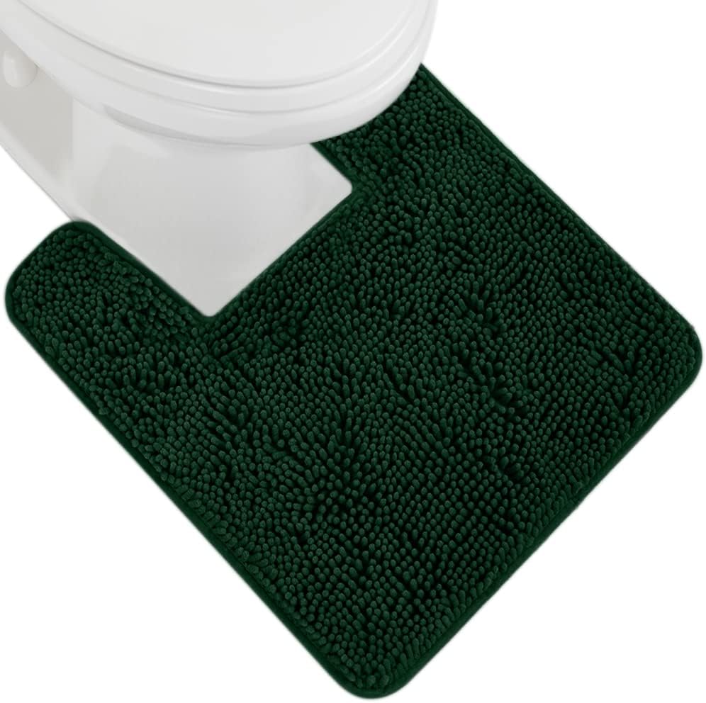 GORILLA GRIP Plush Absorbent Shaggy Chenille Bath Rug Mat for Square Toilet Base with Rubber Backing, Machine Washable Rugs, Soft Microfiber Contour Mats for Toilets, Bathroom Decor, Hunter