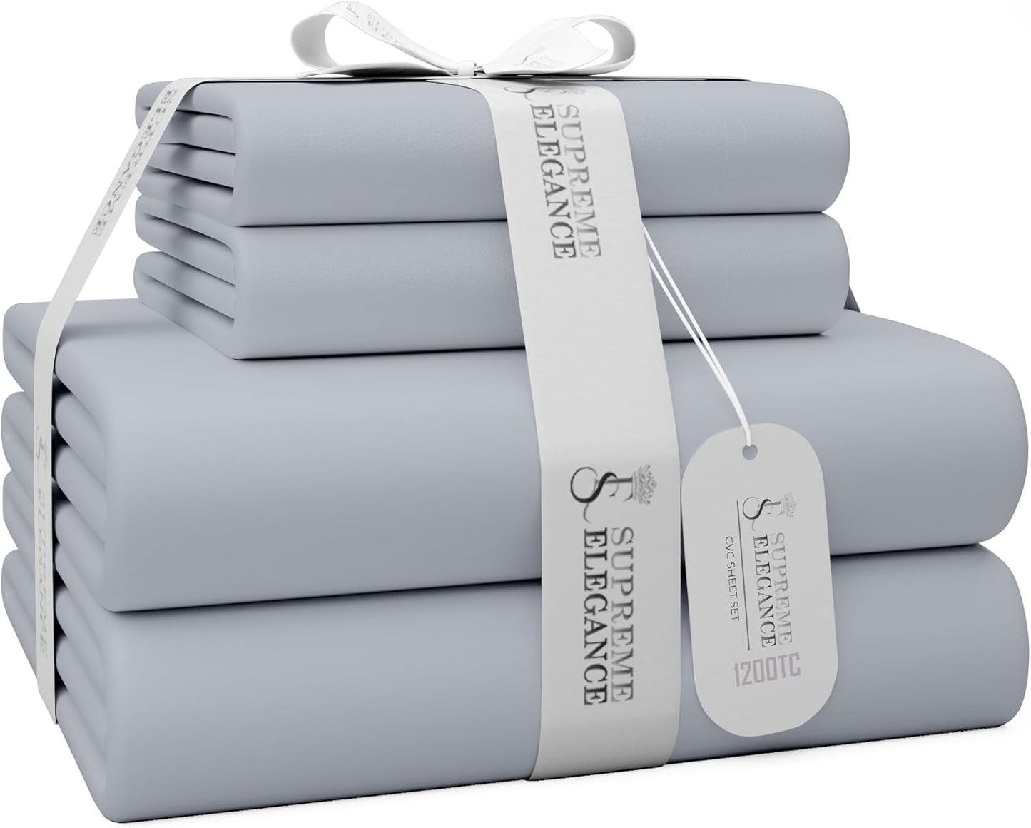 1200 Thread Count Queen Size Sheets Set Light Gray, Ultra Soft Cotton Rich Easy Care Sateen Bed Sheet, Moisture Wicking Deep Pocket Sheets (1 Flat Sheet, 1 Fitted Sheet & 2 Pillowcases)