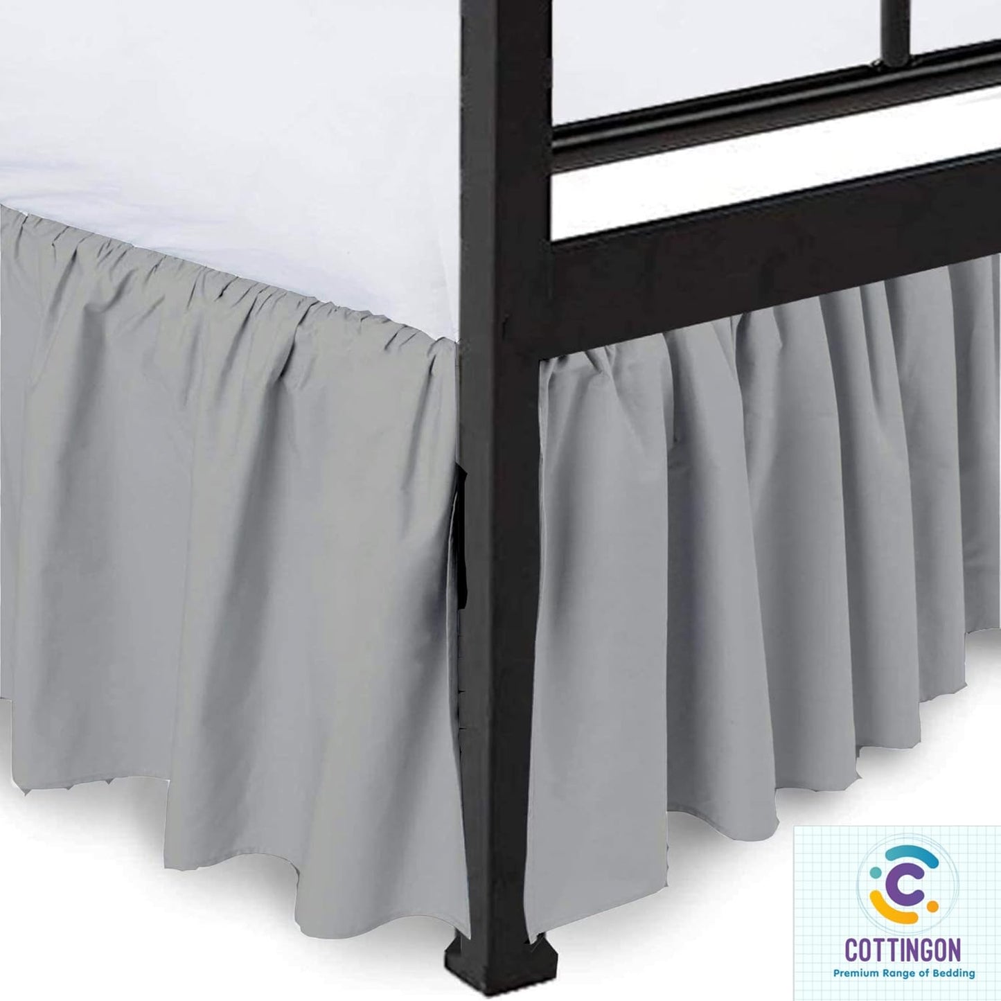 Cottingon Ruffled Bed Skirt with Split Corners-Dust Ruffle - 16" Drop 100% Microfiber Soft,Sheen & Luxurious Look - Bed Skirts (Light Grey -King)