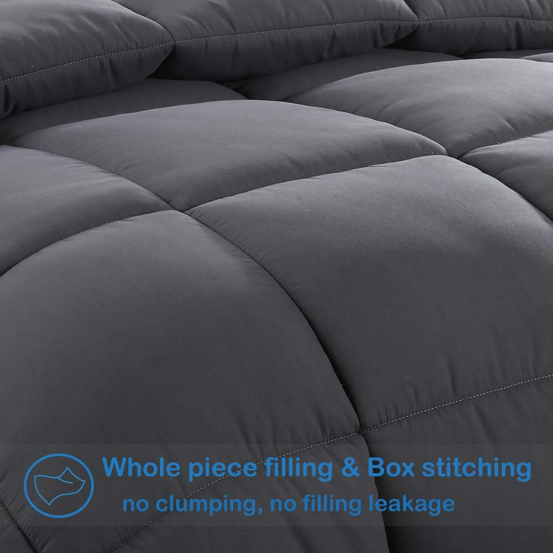 EASELAND California King Down Alternative Comforter - Quilted Duvet Insert for All Seasons, Soft Lightweight with Corner Tabs, Summer Winter Warm Bedding, Dark Grey 96x104 Inches