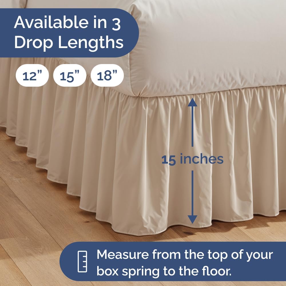 Bedskirt Twin Size Ruffle - 15 inch Drop Dust Ruffle Bed Skirt with Platform - Ultra-Soft, Easy Fit, Premium Hotel Quality - Wrinkle, Fade & Shrink Resistant - for Women, Men, Kids and Teens - Cream