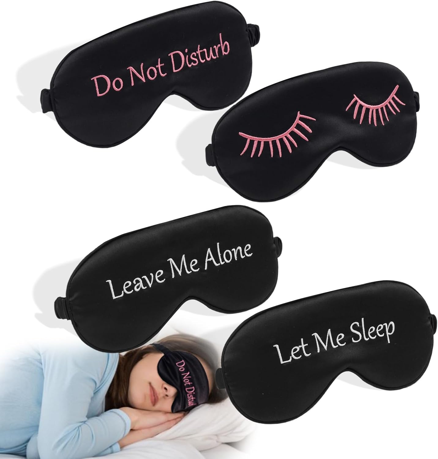 4 Pack Eye Mask for Sleeping Silky Funny Soft Satin Sleep Shade Cover Blindfold with Elastic Strap Travel Nap Blackout for Women Men