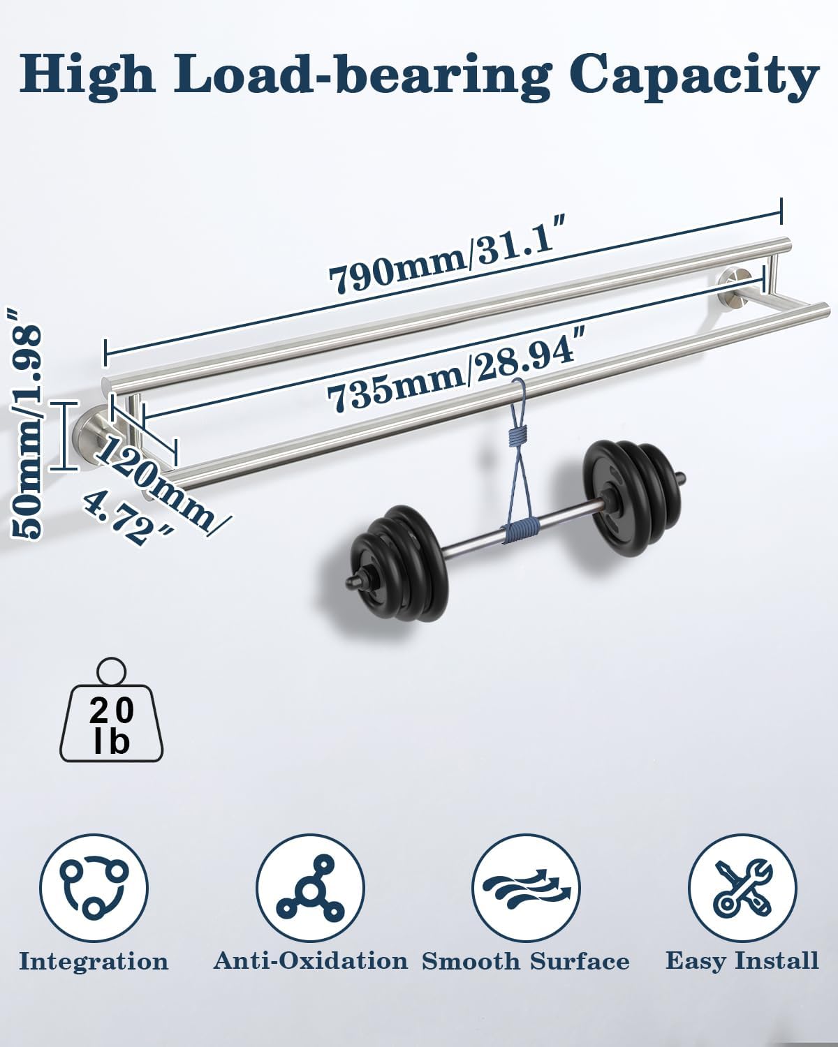 Alise Double Bath Towel Bars Towel Racks for Bathroom Lavatory,32 Inch Wall Mount Towel Holder SUS304 Stainless Steel Towel Hanger Towel Rail,GYT6902-800-LS Brushed Nickel