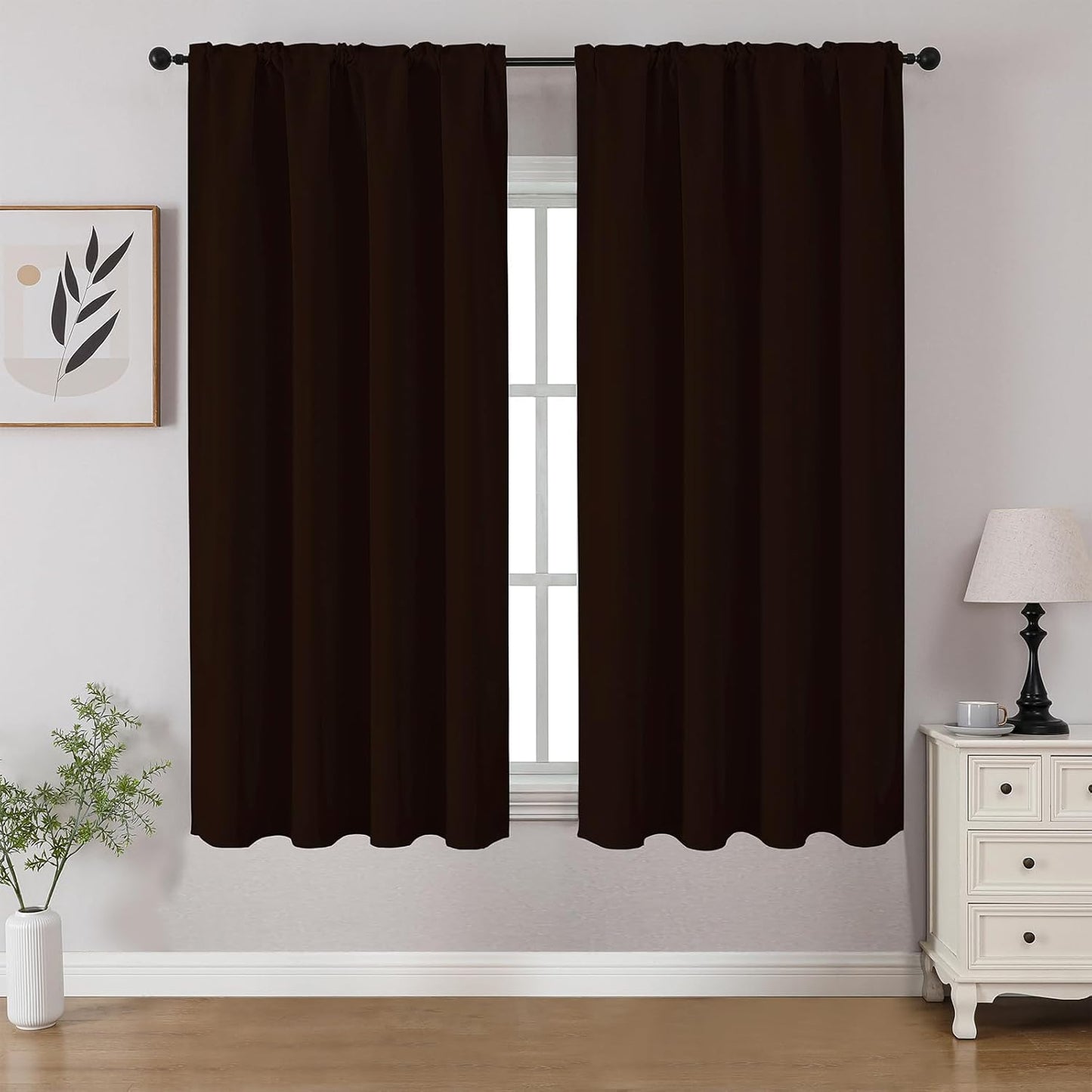 CUCRAF Blackout Curtains 45 inch Length 2 Panels Set, Rod Pocket Room Darkening Drapes for Bedroom Living Room, Insulated Thermal Light Blocking Window Curtain (W52 x L45 Inch, Chocolate)