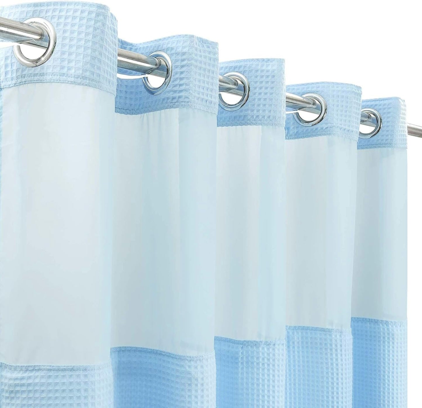 River Dream Sky Blue Fabric Shower Curtain Set, Cotton Blend, Waffle Weave, with Snap in Replacement Liner，54 x 80 inches
