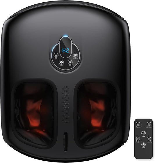 Foot Massager Machine with Heat - Shiatsu, Kneading, Rolling Compression, 4 Modes & 5 Intensity Levels, Versatile Control Methods for Home Office Relaxation, Gift for Men Women