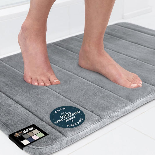 GORILLA GRIP Memory Foam Bath Mat, Soft Absorbent US Designed Bathroom Rug, Gripping Dots Machine Washable Bathmat, Cushioned Floor Mats, Shower Sink Rugs Room Décor Accessories, 30x20 Graphite Gray
