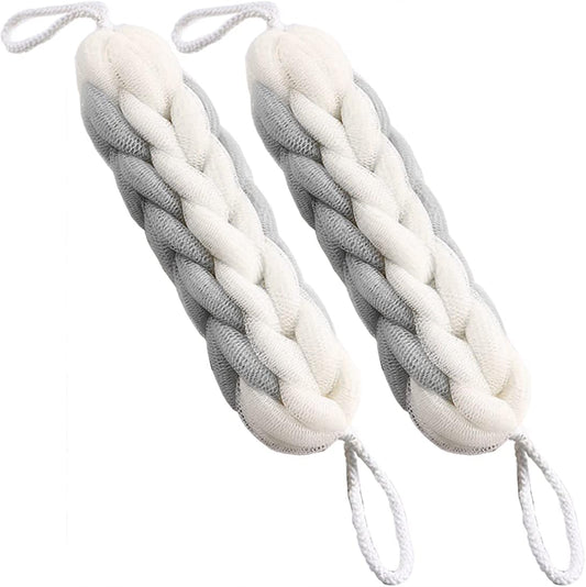 AARAINBOW 2 Packs Upgraded Long Stretch Back Sponge with Rope Handles Back Scrubber Bath Shower Mesh Sponge Exfoliating Body Scrub Stretch Braided Loofah for Men Women Loofah Rope (2 Gray)