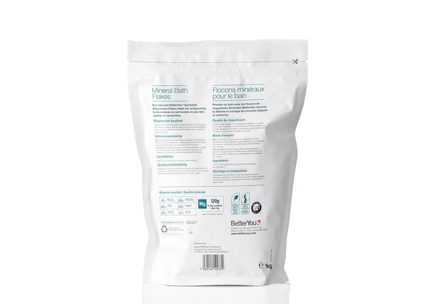 BetterYou Magnesium Mineral Bath Flakes - Mineral Bath Salts with Magnesium Chloride - Foot Bath or Body Bath Soak - Safe On Sensitive Skin - 2.3 lb (Pack of 2)