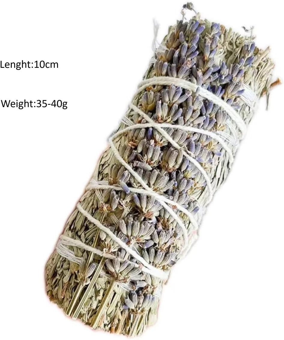Natural White and Blue Sage Smudge Sticks with Lavender, 10 Pack Dried Herb Bundles for Aromatherapy, Meditation, 4 Inch Traditional Cotton String Wrapped Incense (Lavender+Blue sage)