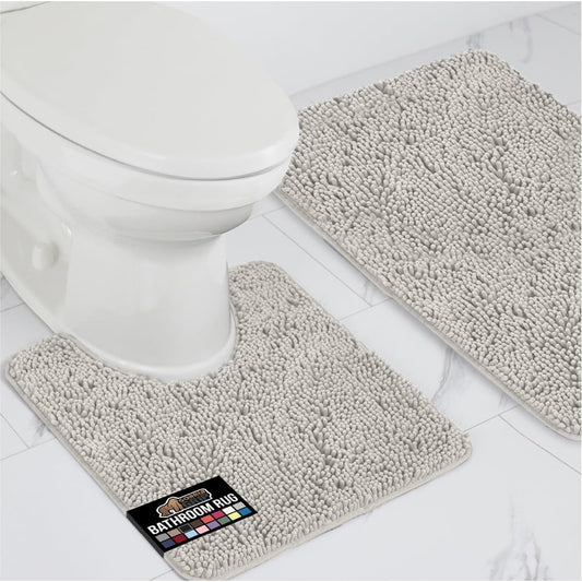 GORILLA GRIP Bathroom Rug Sets, Soft Chenille 2 Piece Area Rugs Set, Toilet Base Mat and 30x20 Carpet, Absorbent Microfiber Washable Mats Dry Quickly, Home Décor and Bath Room Accessories, Lt Gray