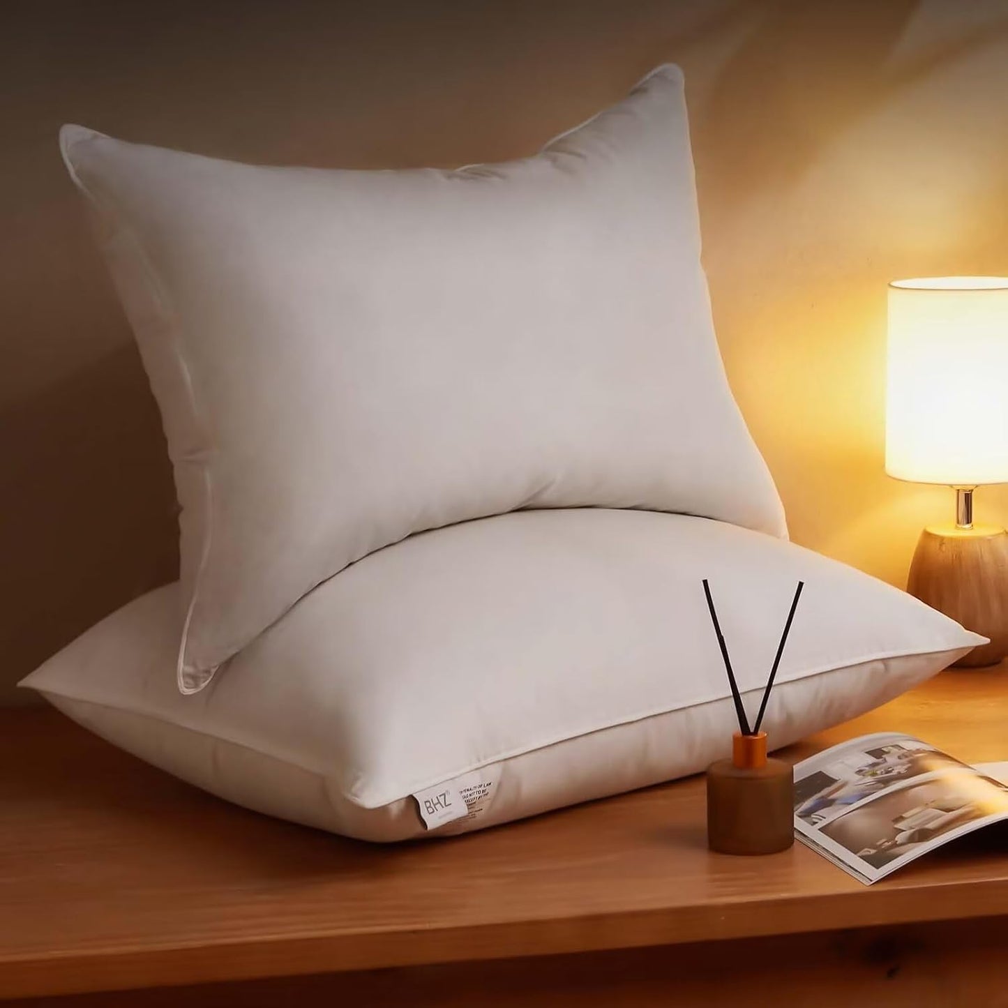BHZ King Pillow Feather Down Hotel My King Pillow Bed Goose Pillows Alternative Luxury Pillows for Sleeping Side and Back Sleepers Soft Support Gifts White