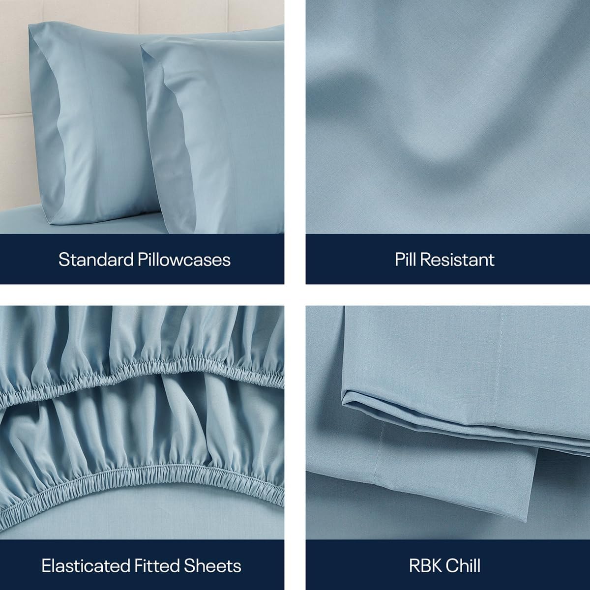 Reebok Full Size Sheet Set from Tencel Eucalyptus - Soft, Cooling & Breathable for Hot Sleepers, Deep Pocket Up to 17 Inches, 4Pc Hotel Luxury Bedding Set, Bedsheet & Pillowcases (Niagara Mist, Full)