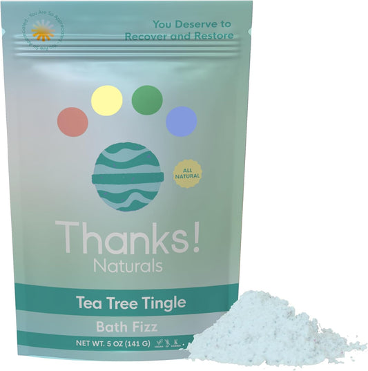 Bath Fizz, Tea Tree Tingle, Vegan Bath Fizz with Epsom Salt, Tea Tree Oil, Shea Butter, Himalayan Pink Salt & Peppermint, Spa at Home, Self Care Essential, Multiple Baths, 4 OZ