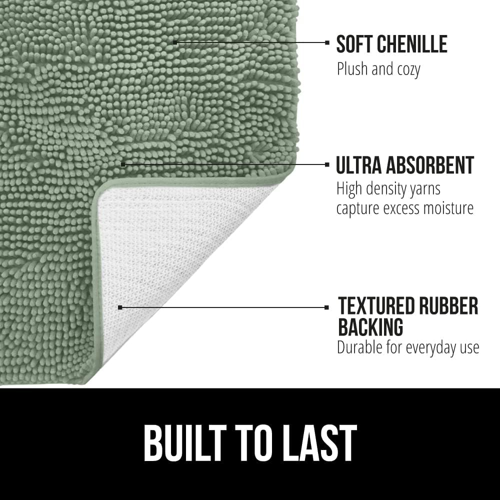 GORILLA GRIP Bath Rug Mat 36x24, Soft Absorbent Chenille, Quick Dry Microfiber Mats, Rubber Backing Washable Shower Floor Rugs, Bathmat Runner, US Designed Bathroom Home Decor Accessories Sage Green