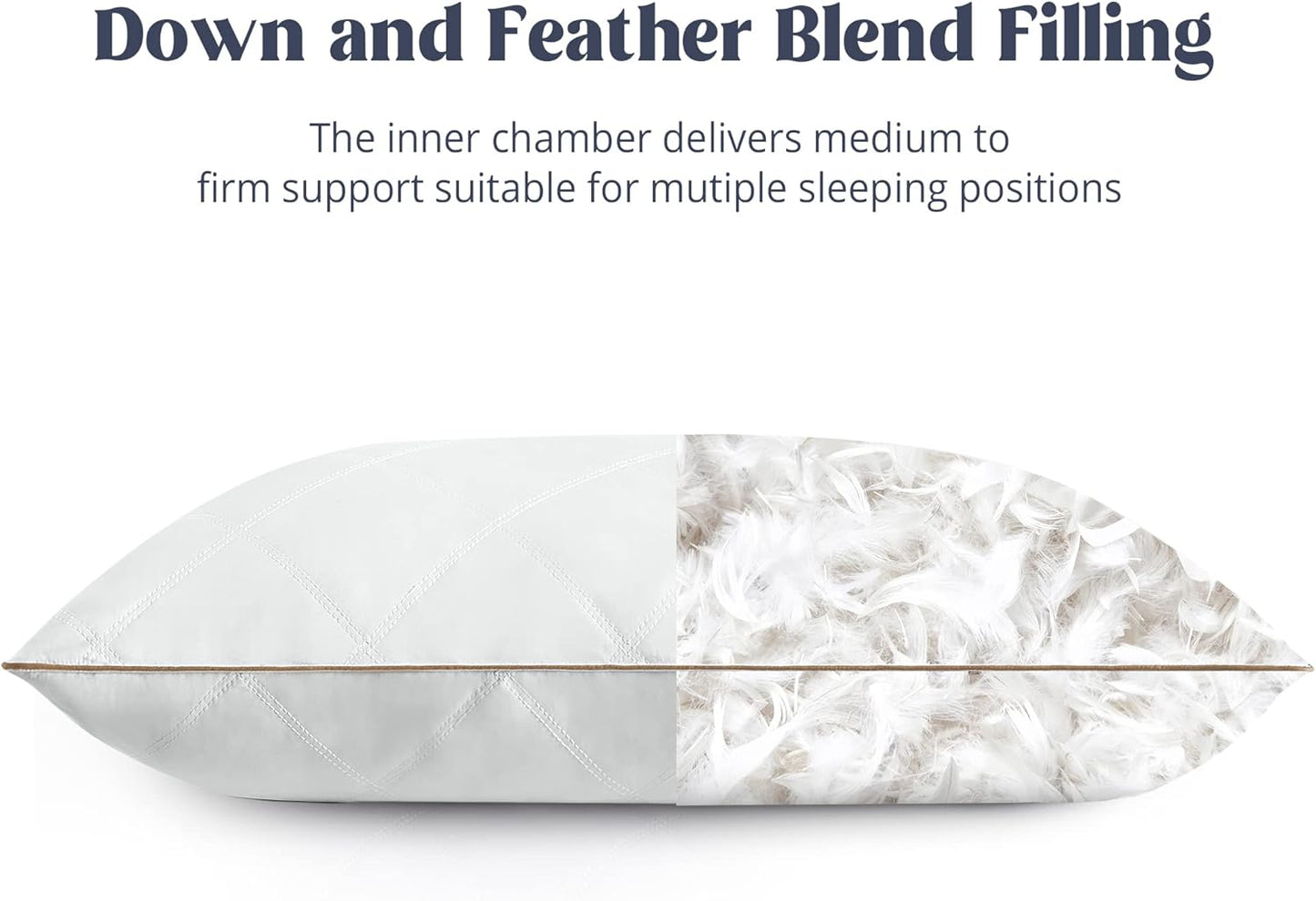 puredown® Goose Feathers and Down Pillow with Diamond Quilting with 100% Cotton Cover, Pack of 2, Standard Size