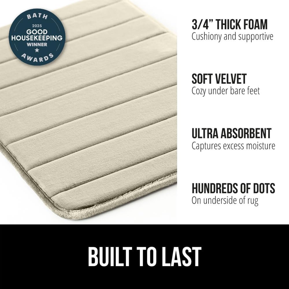 GORILLA GRIP Memory Foam Bath Mat, Soft Absorbent US Designed Bathroom Rug, Gripping Dots Machine Washable Bathmat, Cushioned Floor Mats, Shower Sink Rugs Room Décor Accessories, 60x24 Champagne