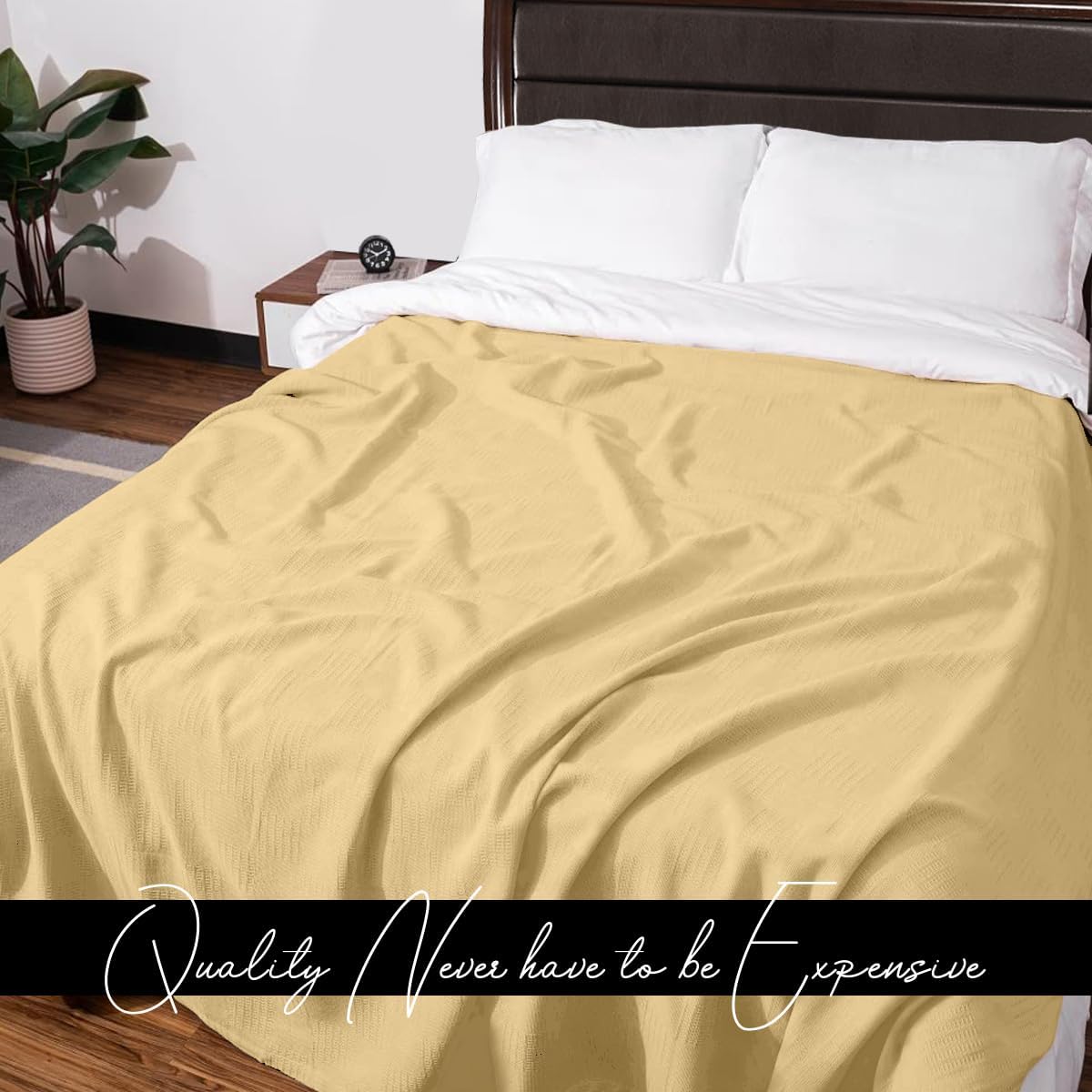Avalon Bedding 100% Cotton Blankets King Size Thermal Blanket (108"x90") - Perfect Cotton Blanket King Size for Layering Bed in Any Season - Cotton Blankets for Bed (Beige)