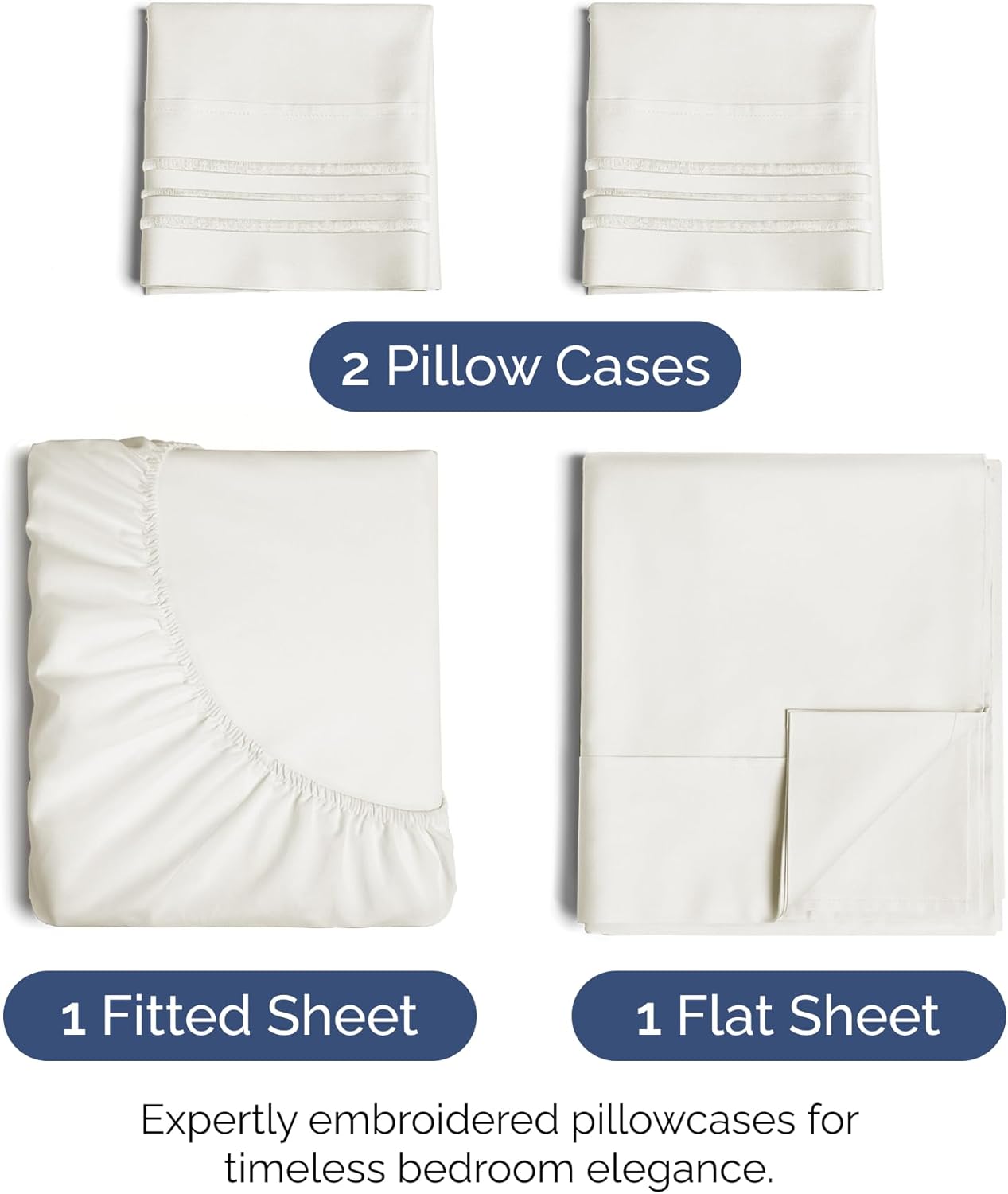 Cal King Size 4 Piece Sheet Set - Extra Soft, Breathable & Cooling Sheets - Hotel Luxury Bed Sheets for Women & Men - Deep Pockets, Easy-Fit & Wrinkle-Free Sheets - Antique White Oeko-Tex Bed Sheets