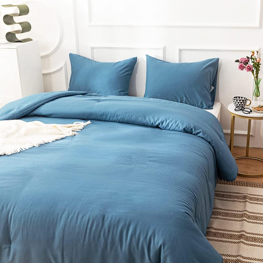 Blue Comforter Sets Twin Lake Blue Bedding Comforter Set Blanket Quilt Solid Color Modern Breathable Soft Mist Blue King Bedding Comforter Sets Twin Bed