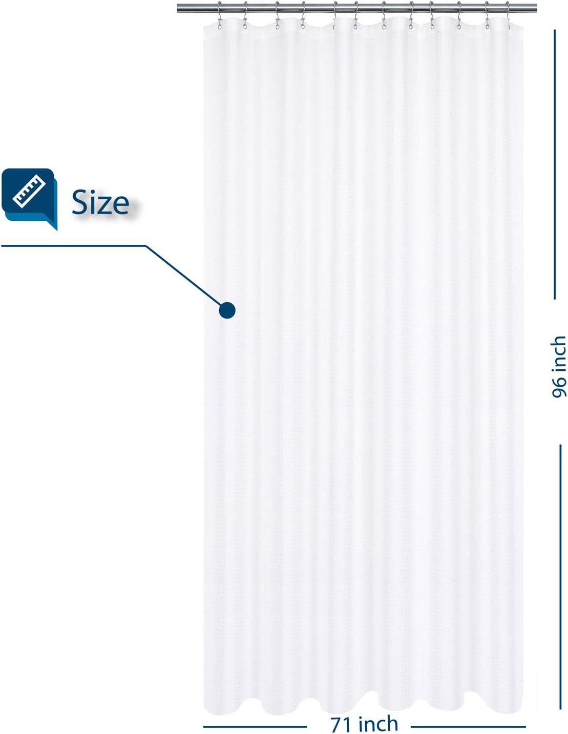 BAROSSA design XLong Fabric Shower Curtain with 96 inch Height, Waffle Weave, Hotel Luxury Spa, 230 GSM Heavyweight, Water Repellent, Machine Washable, White Pique Pattern Decorative Bathroom Curtain