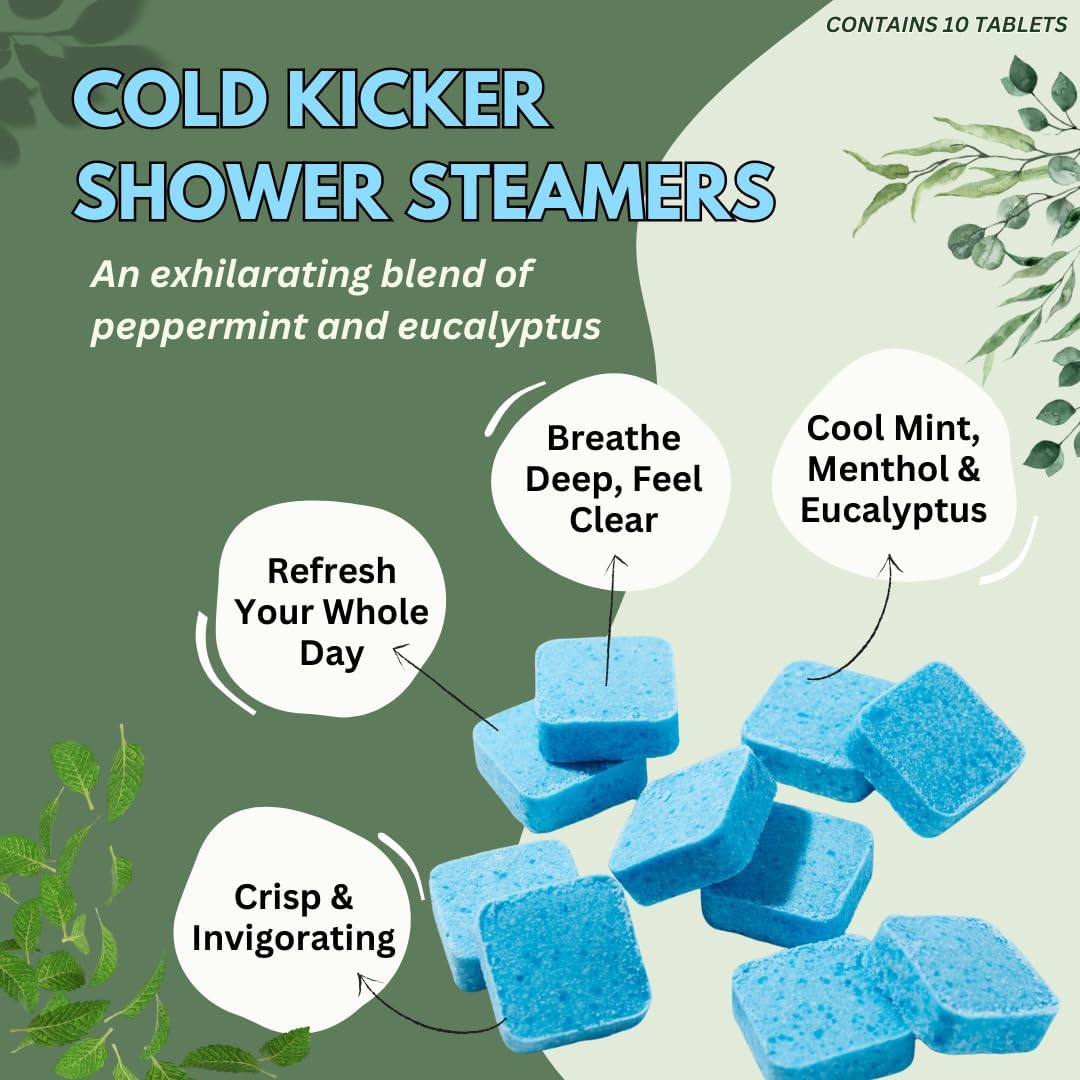 Cold Kicker Shower Steamers Aromatherapy for Sinus Relief - USA Made - Peppermint & Eucalyptus Shower Bomb Tablets – Self Care Gifts for Women and Men – Soothing Natural Essential Oils (20 Pack)