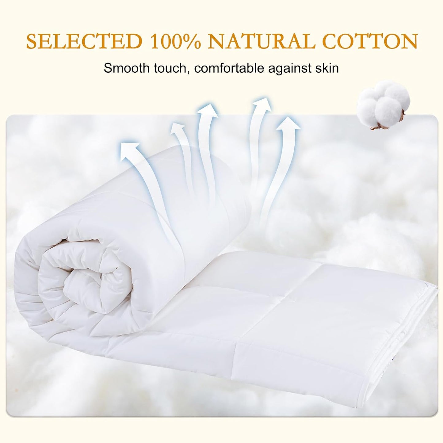YOUR MOON Luxurious All Season Wool Comforter Twin Size, 100% Natural Australian Wool Filling, Hypoallergenic Comforter Duvet Insert, Noiseless Cotton Shell (White)