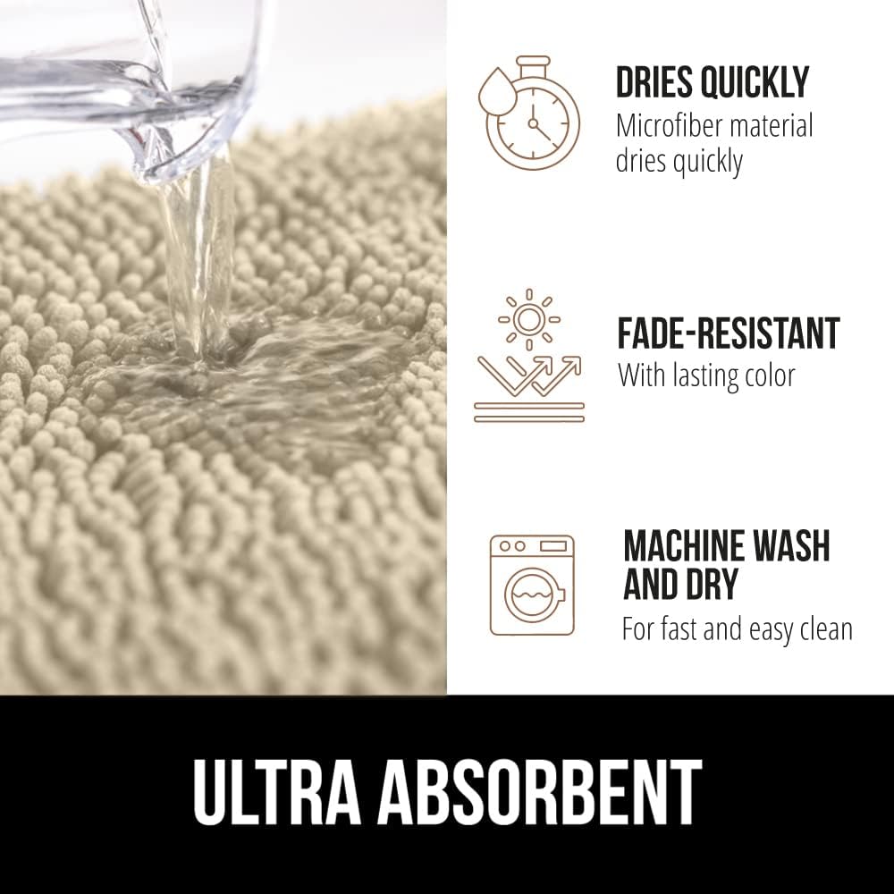 GORILLA GRIP Bath Rug Mat, Thick Soft Absorbent Chenille, Quick Dry Microfiber Mats, Rubber Backing Washable Shower Floor Rugs, Bathmat Runner, US Designed Bathroom Home Decor Accessories 24x17, Sand