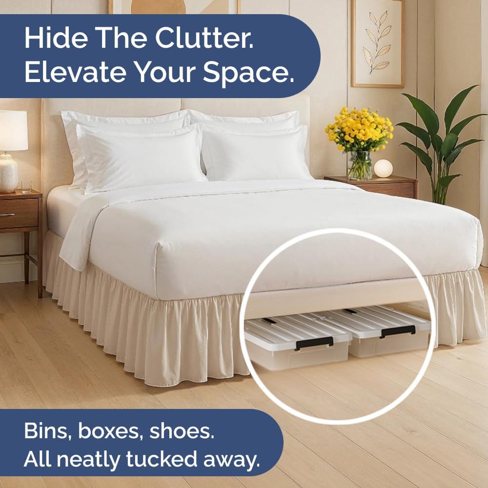 Bedskirt Twin Size Ruffle - 18 inch Drop Dust Ruffle Bed Skirt with Platform - Ultra-Soft, Easy Fit, Premium Hotel Quality - Wrinkle, Fade & Shrink Resistant - for Women, Men, Kids and Teens - Cream