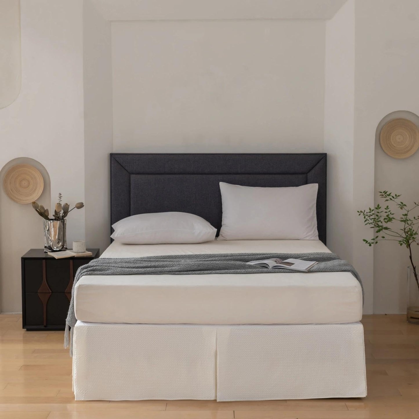 Full Bed Skirt, Wrap Around Bed Skirt with Pleated Corner, 14 Inch Drop Pleated Waffle Weave Bedskirts, Anti-Slip, Microfiber, Ivory, 14'' Full